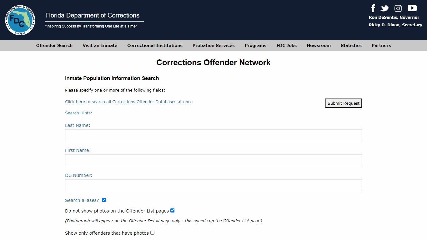Florida Department of Corrections -- Homepage